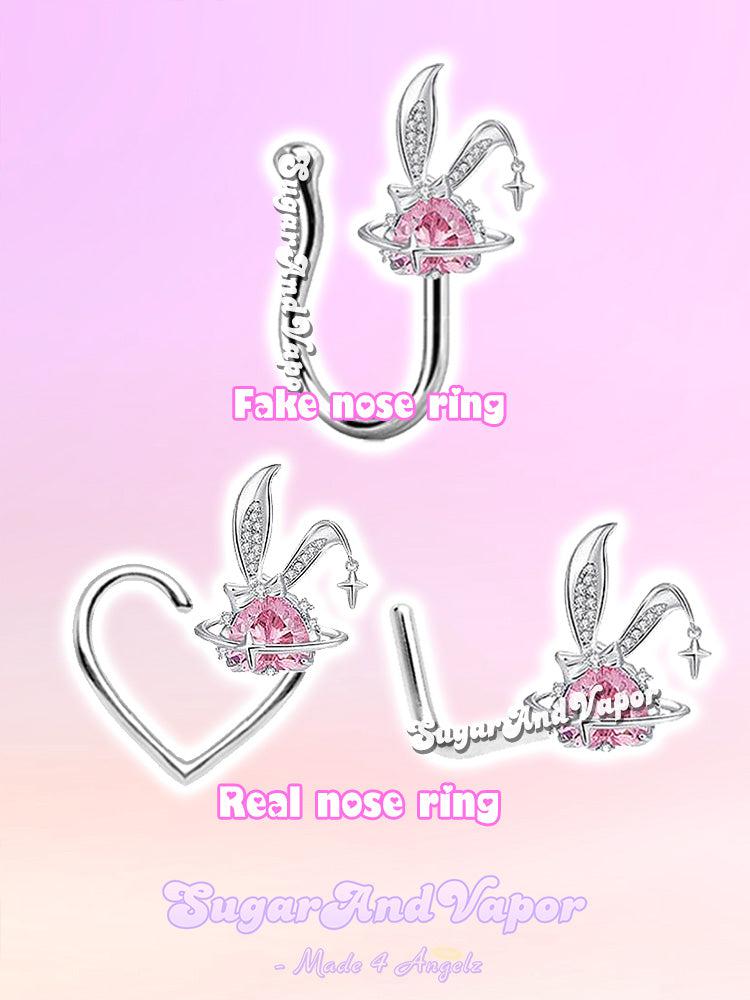 Pink Bunni Bling Gem Fake/Real Nose Ring-Nose Rings-SugarAndVapor