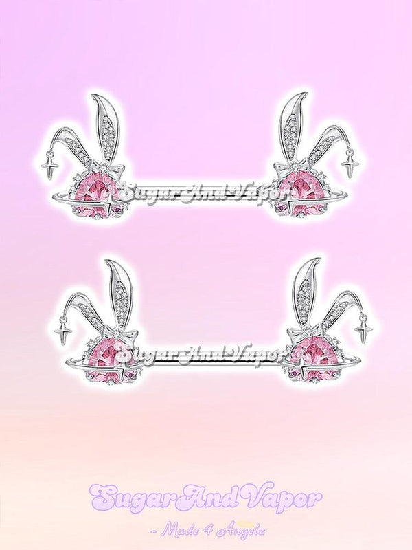 Pink Bunni Bling Gem Nipple Rings Set-Nipple Rings-SugarAndVapor