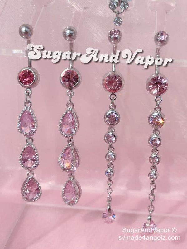 Pink Drop Overlength Belly Ring-Belly Ring-SugarAndVapor
