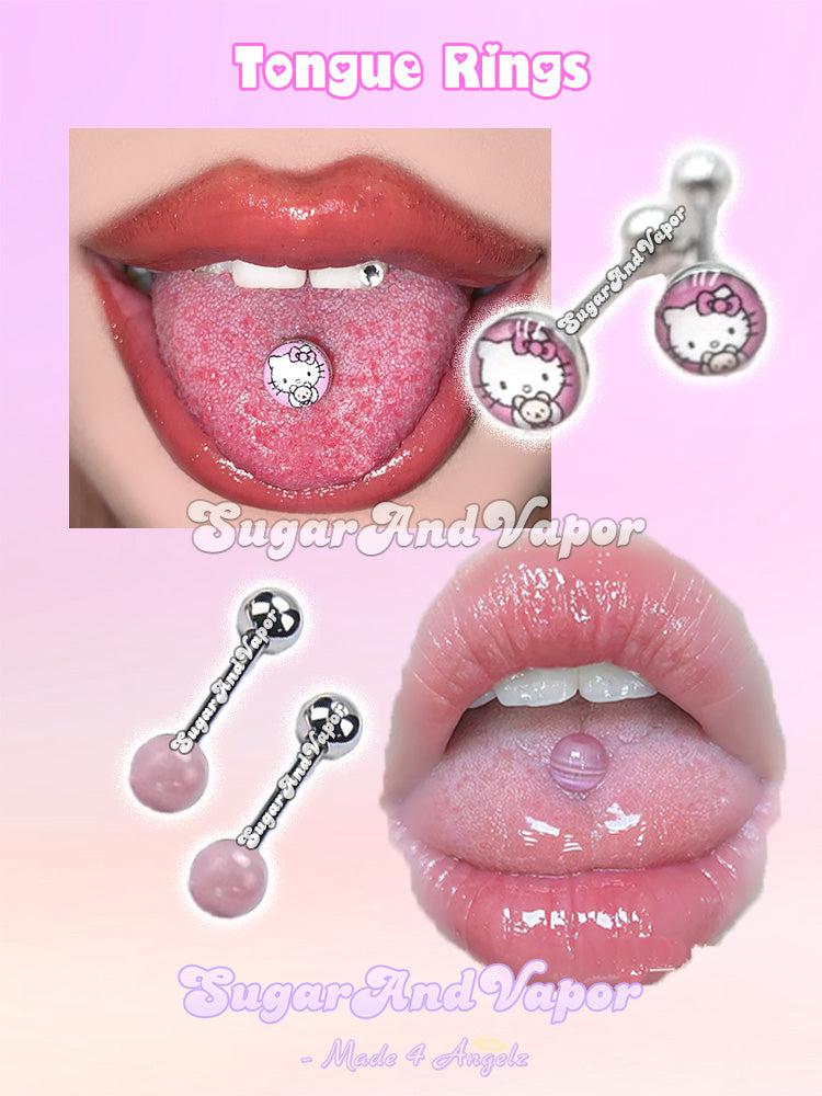 Pink Kawaii Girl Barbell Tongue Ring Duo Set-Tongue Ring-SugarAndVapor