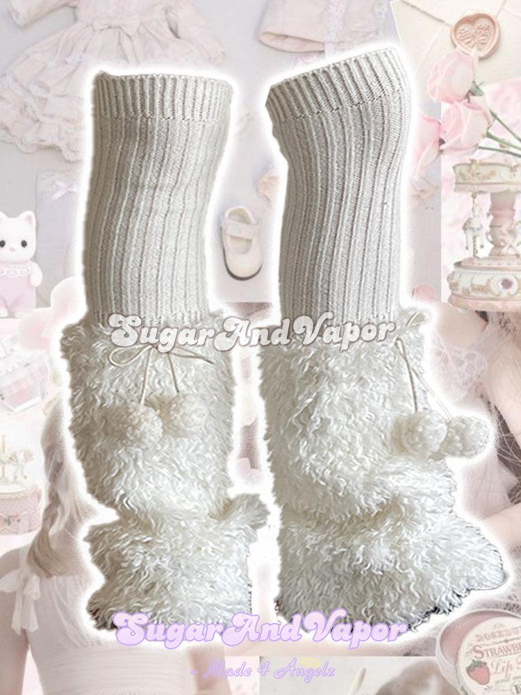 Poppy Fluffy Pom Pom Knit Leg Warmers-Leg Warmer-SugarAndVapor