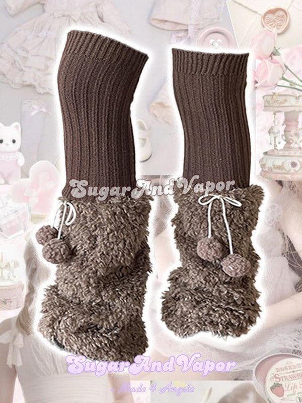 Poppy Fluffy Pom Pom Knit Leg Warmers-Leg Warmer-SugarAndVapor