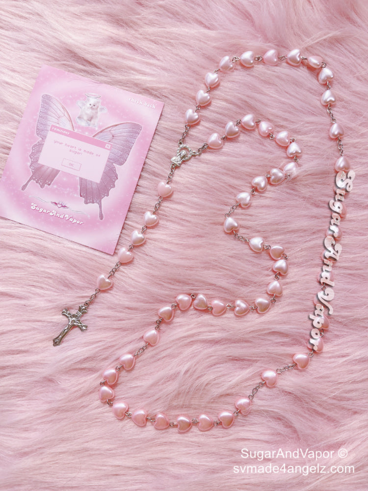 Prayer Pink Heart Chain Cross Necklace-NECKLACES-SugarAndVapor