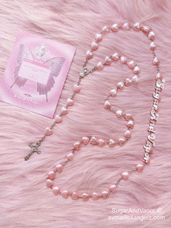 Prayer Pink Heart Chain Cross Necklace-NECKLACES-SugarAndVapor