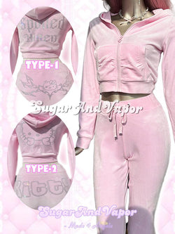 (Pre-order)Tiana Luxe Velour Baby Pink 2 Pieces Pants Tracksuit Set-TOPS-SugarAndVapor