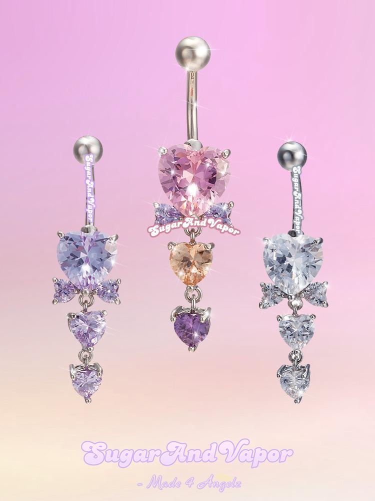 Princess Heart Bowknot Crystals Belly Ring-Belly Ring-SugarAndVapor