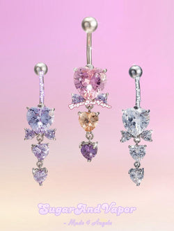 Princess Heart Bowknot Crystals Belly Ring-Belly Ring-SugarAndVapor