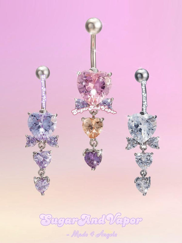 Princess Heart Bowknot Crystals Belly Ring-Belly Ring-SugarAndVapor