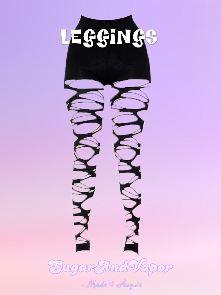 Punk Ripped Fishnet Leggings-SOCKS & TIGHTS-SugarAndVapor