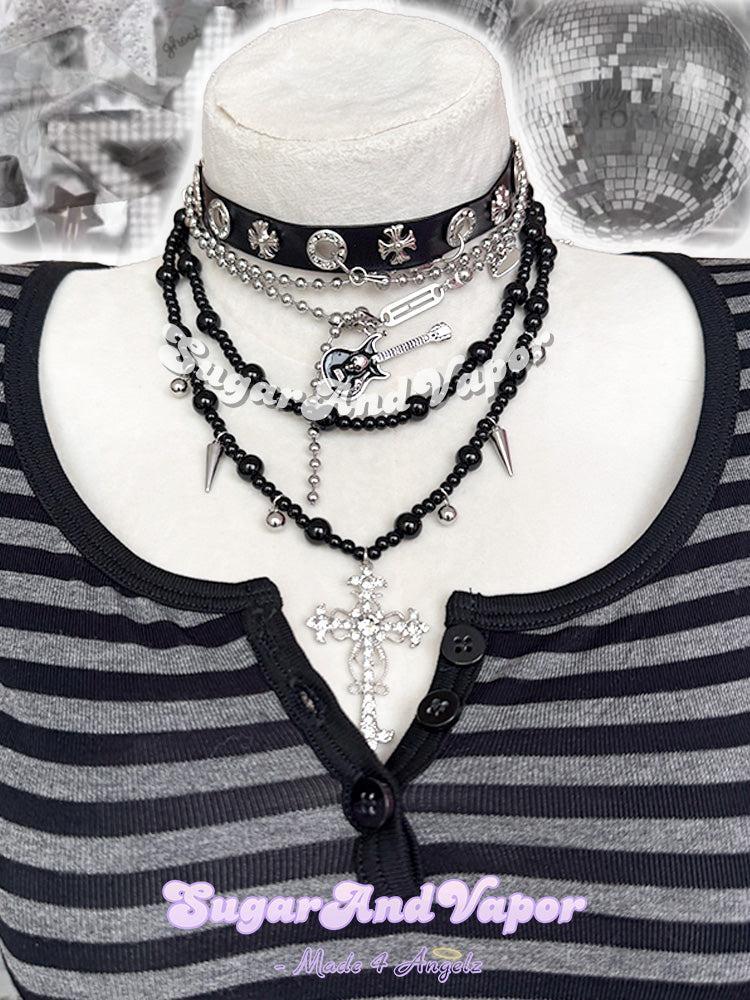 Raven Black Rock Guitar Cross Choker Necklace Set-NECKLACES-SugarAndVapor