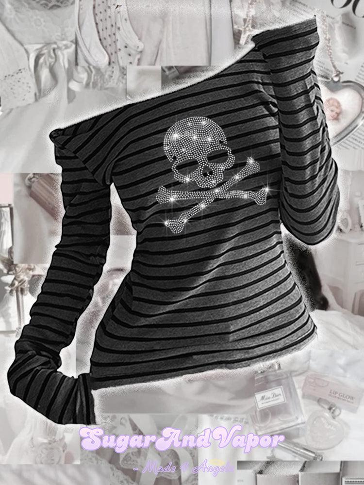 Ravyne Bling Skull Stripes Knit Top-TOPS-SugarAndVapor