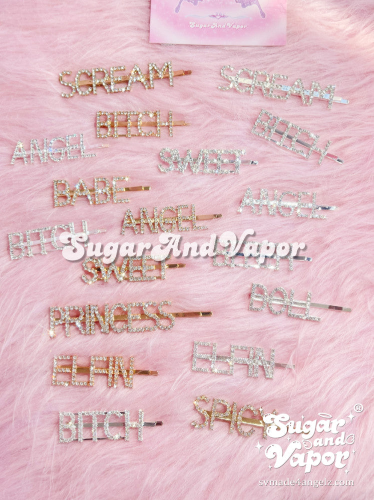 Rhinestone Statement Words Hair Pins (Drippin Glam Damn...)-Hair Accessories-SugarAndVapor