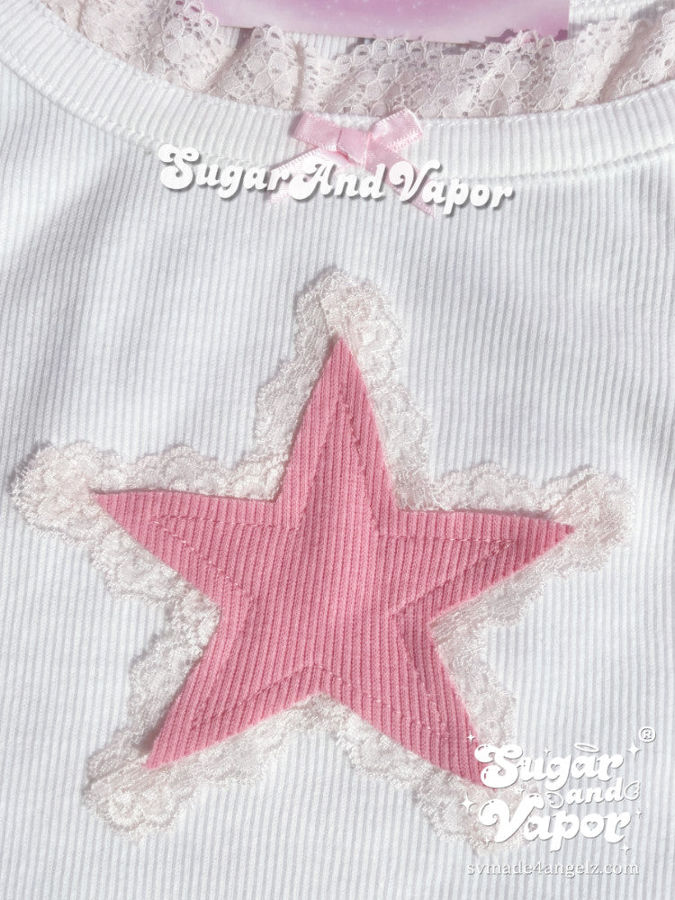 Riley Pink Star Girly Crop Top-TOPS-SugarAndVapor