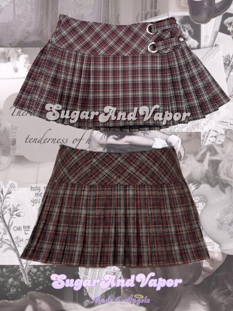 Romy Soft Grunge Plaid Pleated Low Rise Mini Skirt-Skirts-SugarAndVapor