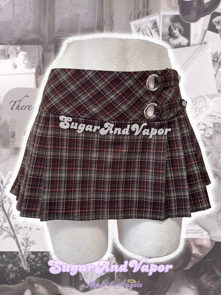 Romy Soft Grunge Plaid Pleated Low Rise Mini Skirt-Skirts-SugarAndVapor