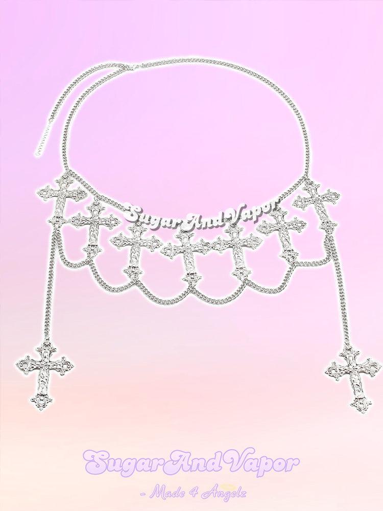Roxanne Gothic Cross Drape Belly Chains-BELTS-SugarAndVapor