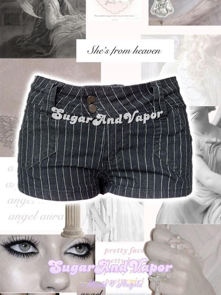 Roxie Grunge Stripes Low-Rise Denim Booty Shorts-Shorts-SugarAndVapor