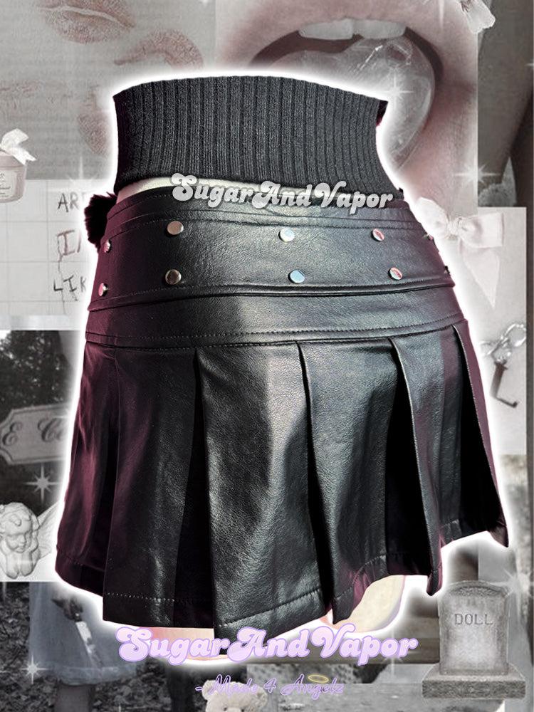 Roxy Punk Black PU Pleated Mini Skirt-Skirts-SugarAndVapor