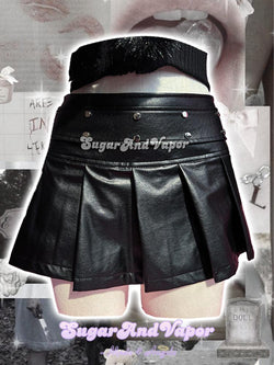 Roxy Punk Black PU Pleated Mini Skirt-Skirts-SugarAndVapor