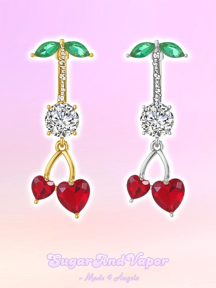 Ruby Cherry Kiss CZ Stone Belly Ring-Belly Ring-SugarAndVapor