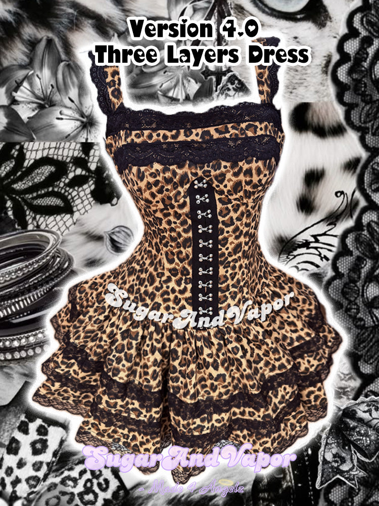 (Pre-order)Grunge Doll Cotton Leopard Lace Edition Flared Dress 4.0 (Three Layered Dress)