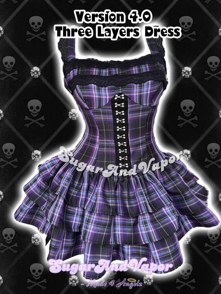 (Coming soon)Grunge Doll Purple Plaid Flared Dress 4.0 (Three Layered Dress)