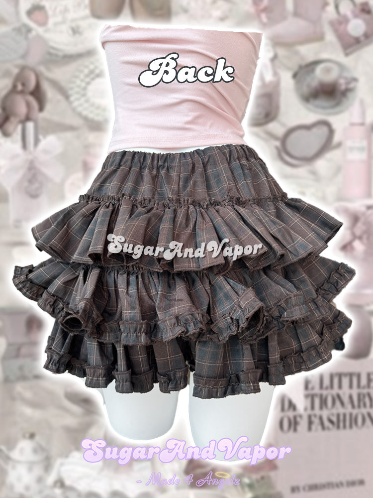 Madeleine Chocolate Plaid Flare Layered Skort