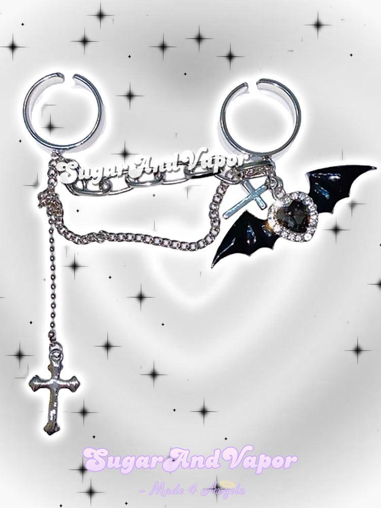 Samara Dark Heart Bat Chain Rings-Rings-SugarAndVapor