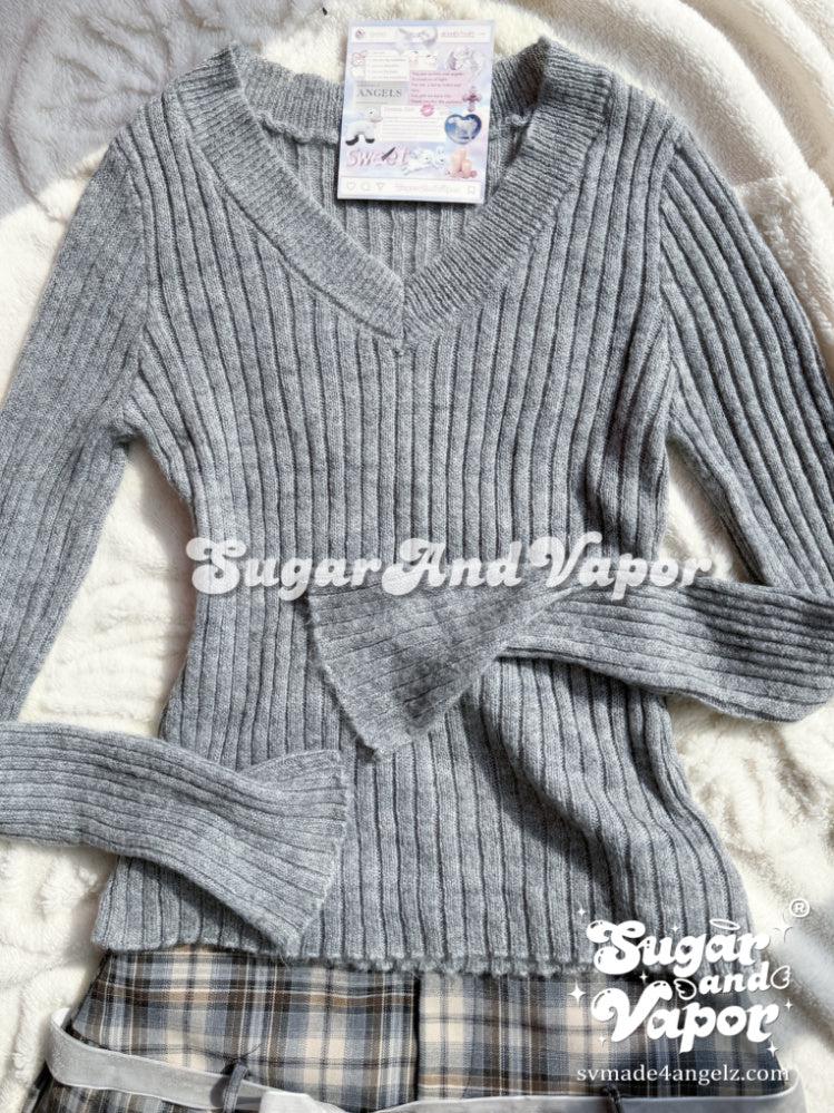 Savanna Classic Grey V-neck Sweater-TOPS-SugarAndVapor