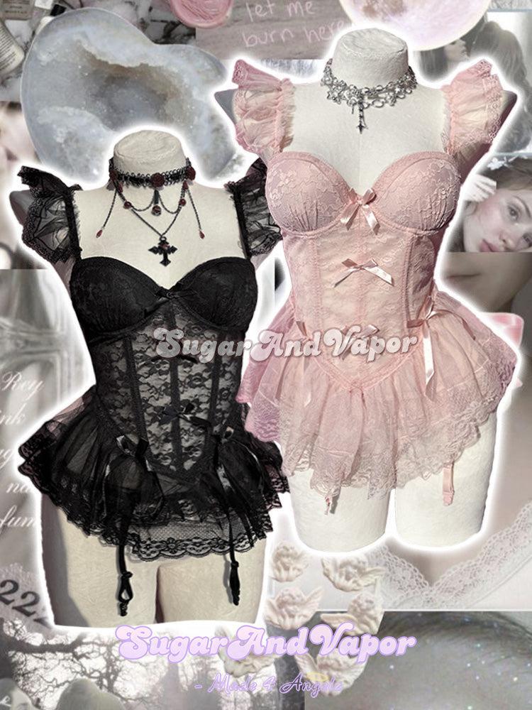 Selena Sweet Lace Bustier Lingerie Set-Lingeries-SugarAndVapor