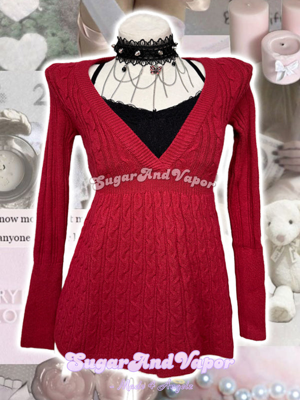 Seraphina Cherry Red Babydoll Sweater-TOPS-SugarAndVapor