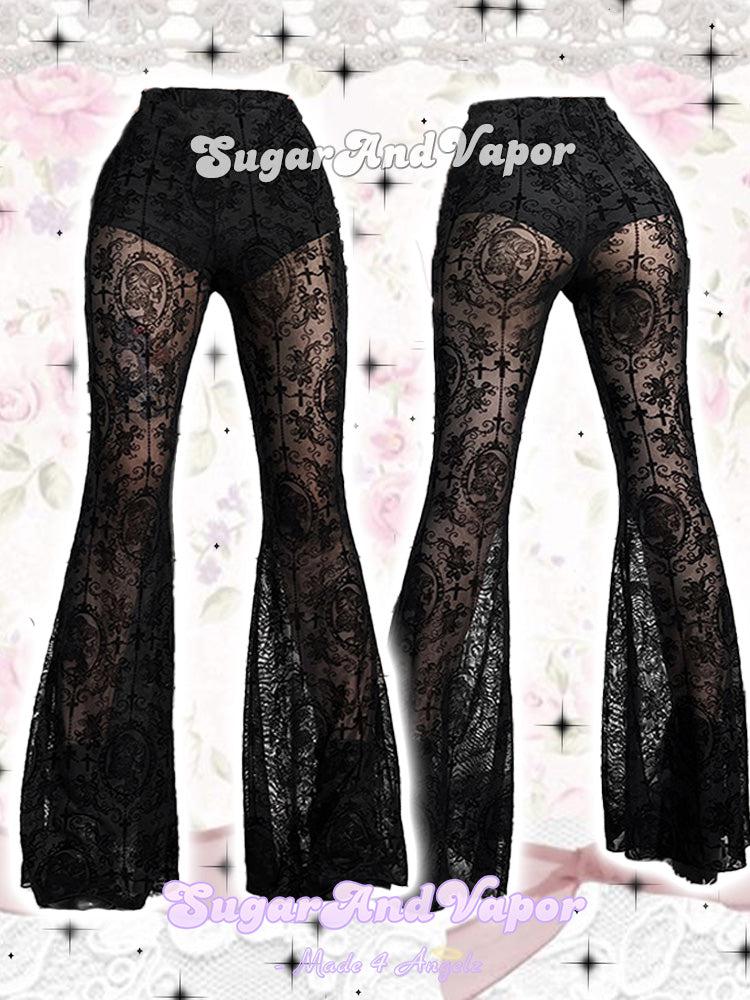 Serenity Goth Lace See-through Flared Pants-Pants-SugarAndVapor