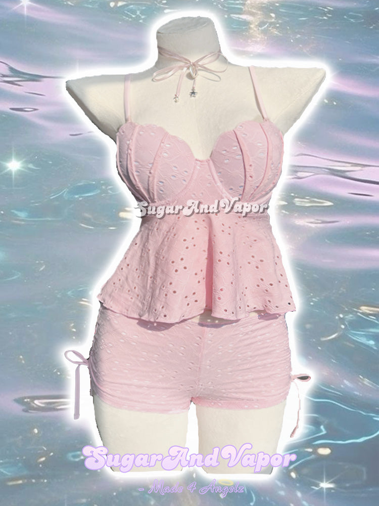 Shelly Baby Pink Crop Top + Booty Shorts Swimsuit Set-Swimsuits-SugarAndVapor