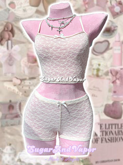 Soft Pale Pink See through Cami+Shorts 2 Pieces Set-TOPS-SugarAndVapor