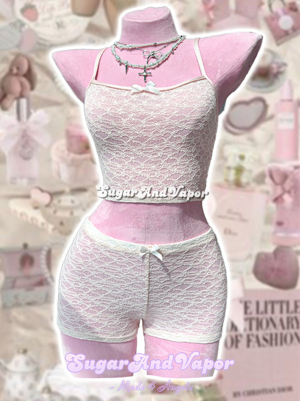 Soft Pale Pink See through Cami+Shorts 2 Pieces Set-TOPS-SugarAndVapor