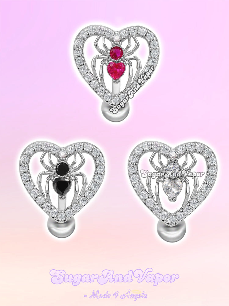 Spider Gem Bling Heart Top Mount Belly Ring-Belly Ring-SugarAndVapor