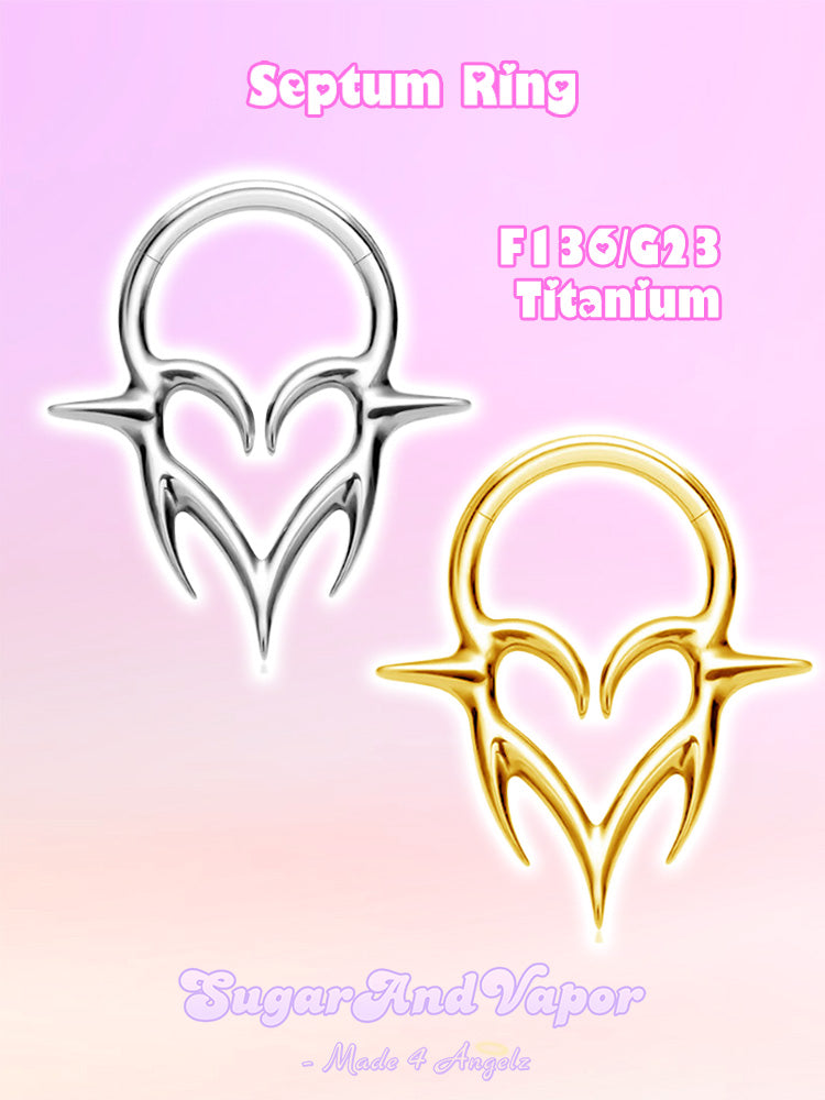 Spiked Heart G23 Titanium Septum Ring-Nose Rings-SugarAndVapor