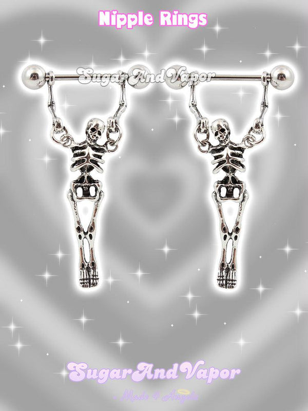 Spooky Hanging Skeleton Extra Nipple Rings-Nipple Rings-SugarAndVapor
