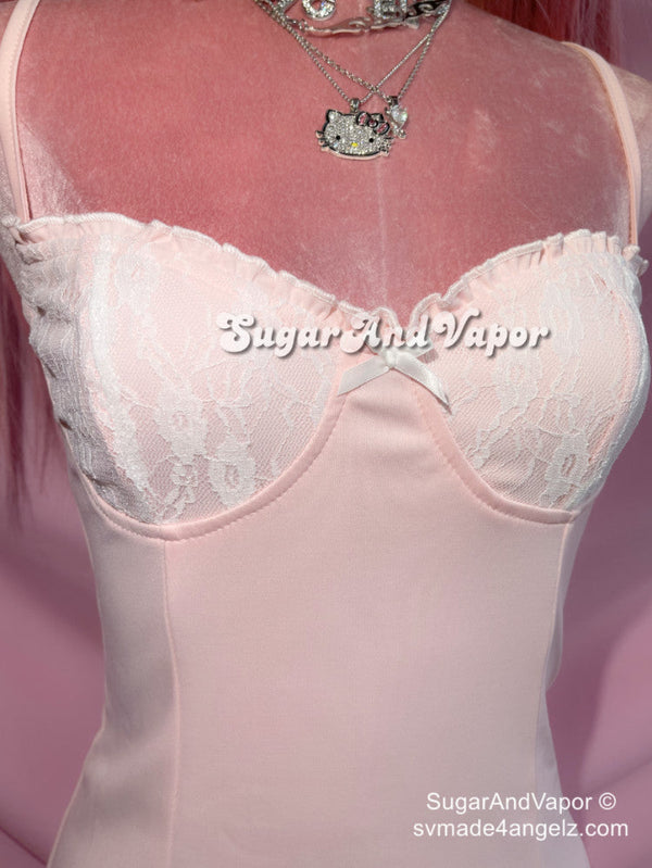 Stephanie White Bows Pink Lace Dress-DRESSES-SugarAndVapor