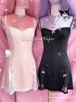 Stephanie White Bows Pink Lace Dress-DRESSES-SugarAndVapor