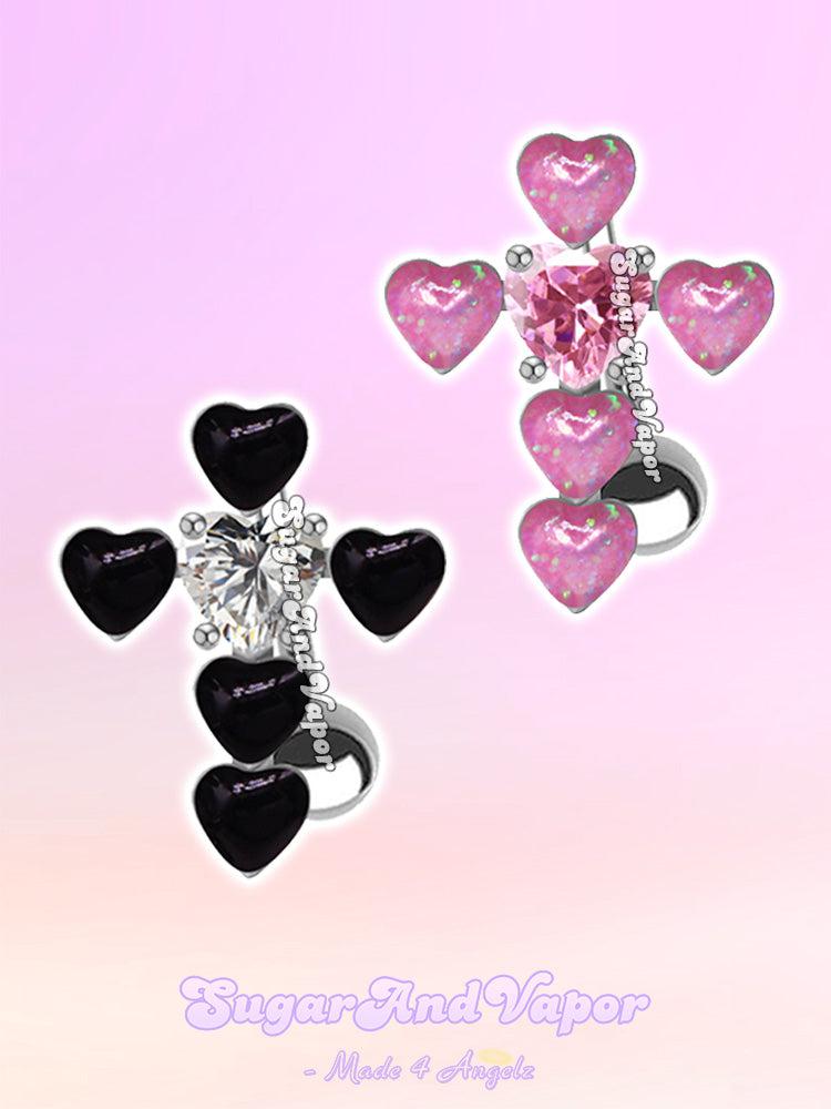 Sweet Heart Cross Top Mount Belly Ring-Belly Ring-SugarAndVapor