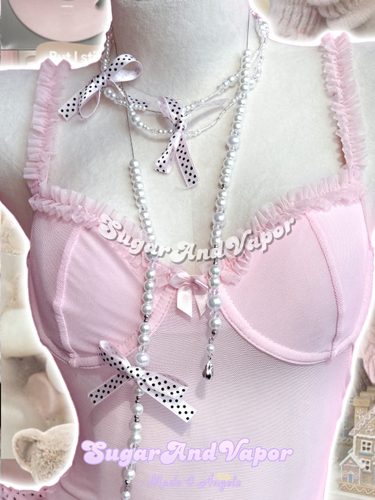 Sweet Polka Dot Bow Pearl Layered Necklace-NECKLACES-SugarAndVapor