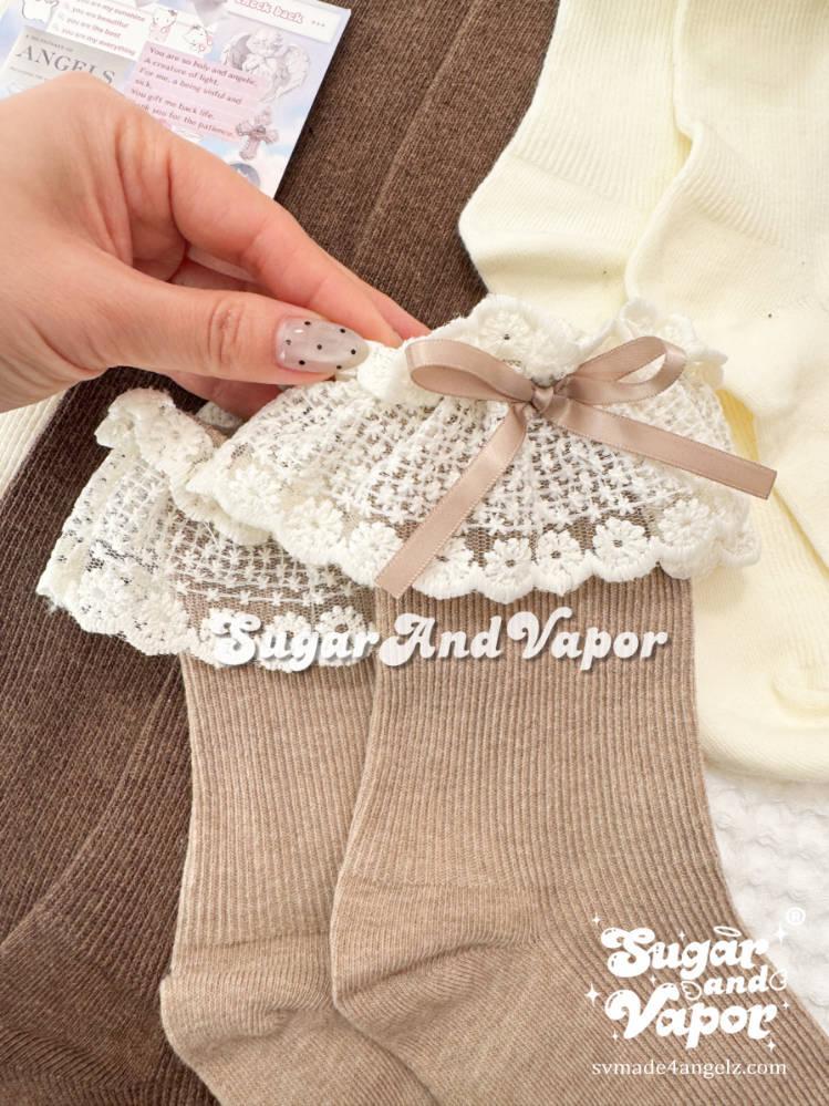 Sweetwood Blooms Lace Knit Stockings (Thigh High/Crew)-SOCKS & TIGHTS-SugarAndVapor