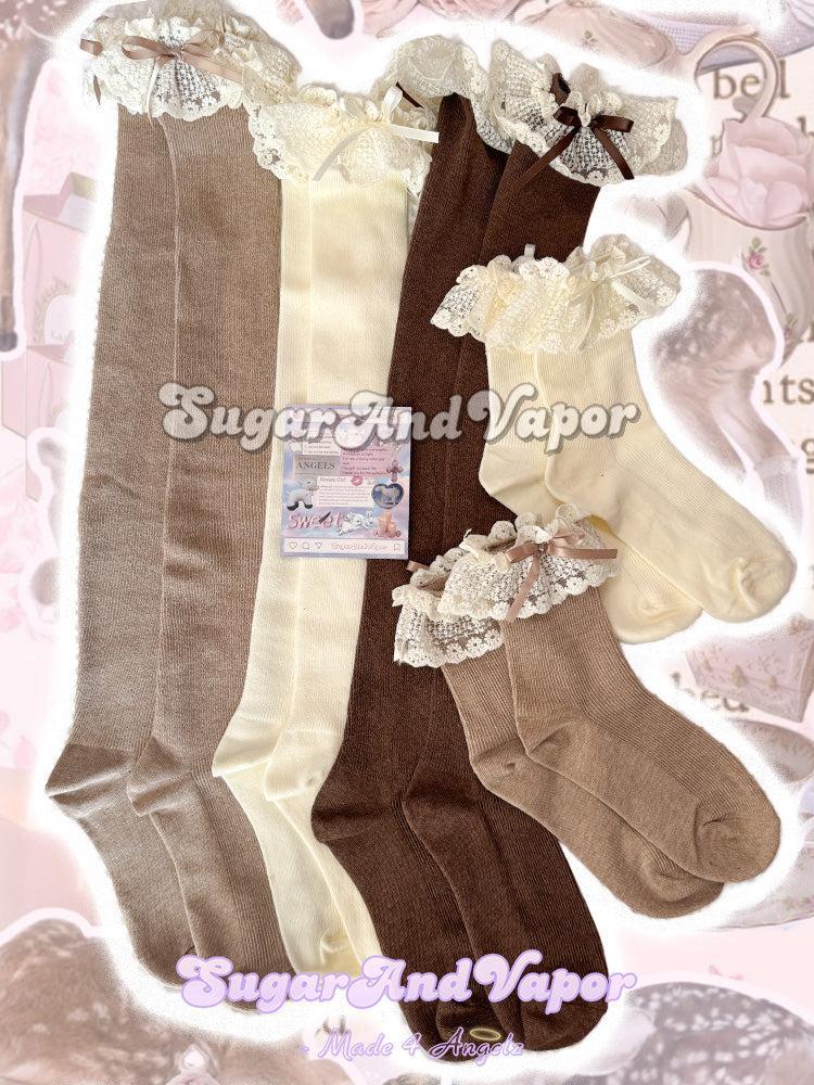 Sweetwood Blooms Lace Knit Stockings (Thigh High/Crew)-SOCKS & TIGHTS-SugarAndVapor