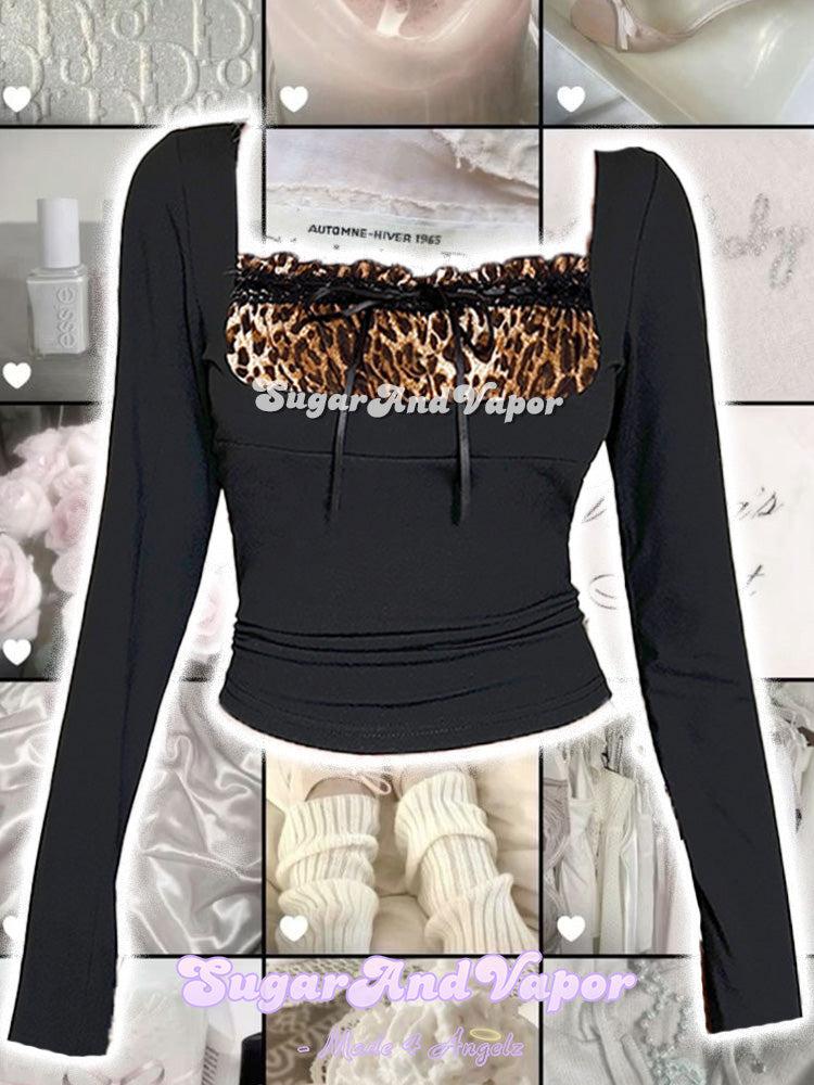 Sylvie Leopard Patch Square Neck Top-TOPS-SugarAndVapor