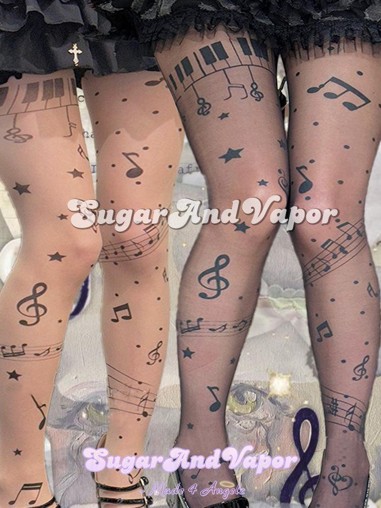 Symphony Piano Music Note Sheer Pantyhose Tights-SOCKS & TIGHTS-SugarAndVapor