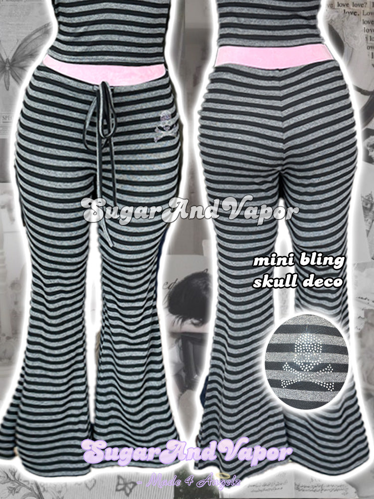 Tasha Grugne Knit Stripes Bling Skull Flare Pants Set-Pants-SugarAndVapor