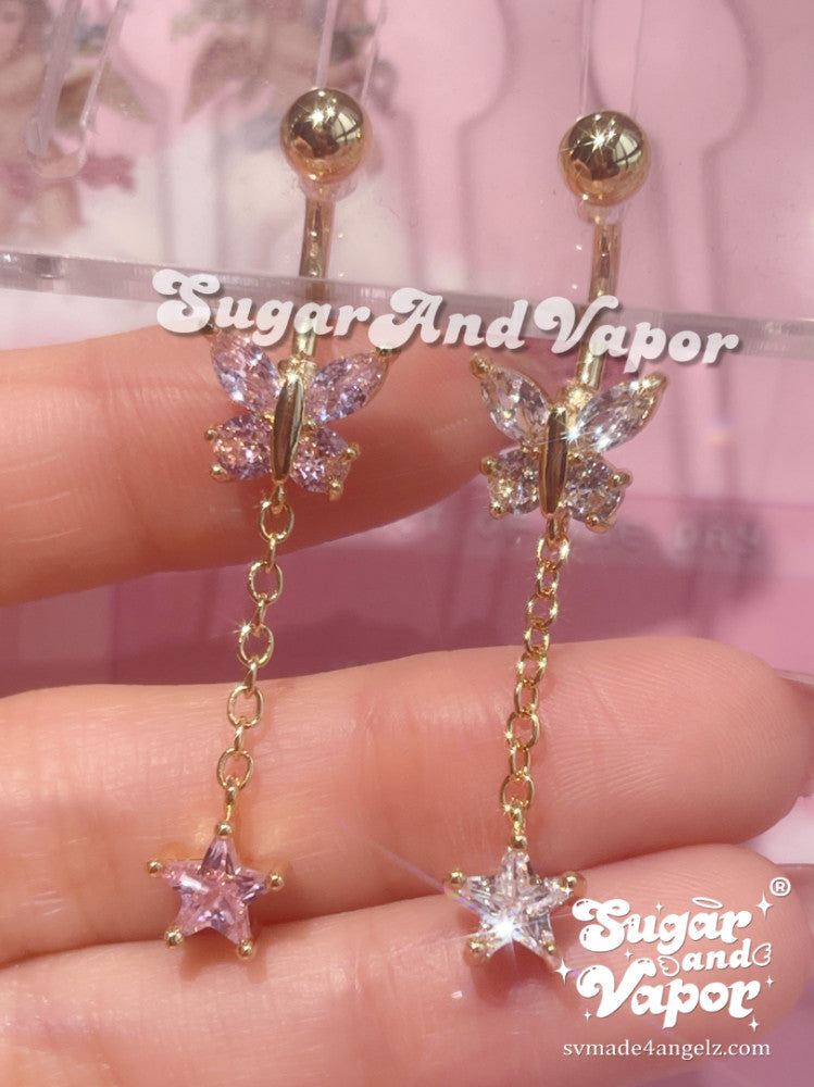 Tassels Star with Butterfly Gold Base Belly Ring-Belly Ring-SugarAndVapor