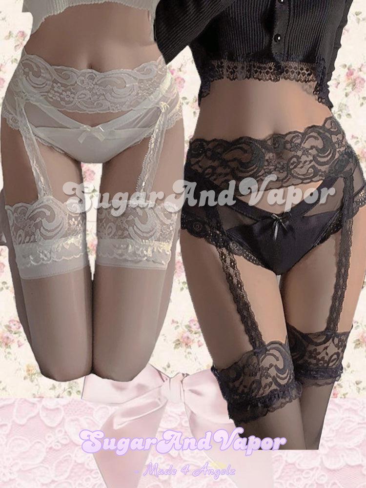 Thalia Lace Garter Sheer Tights-SOCKS & TIGHTS-SugarAndVapor