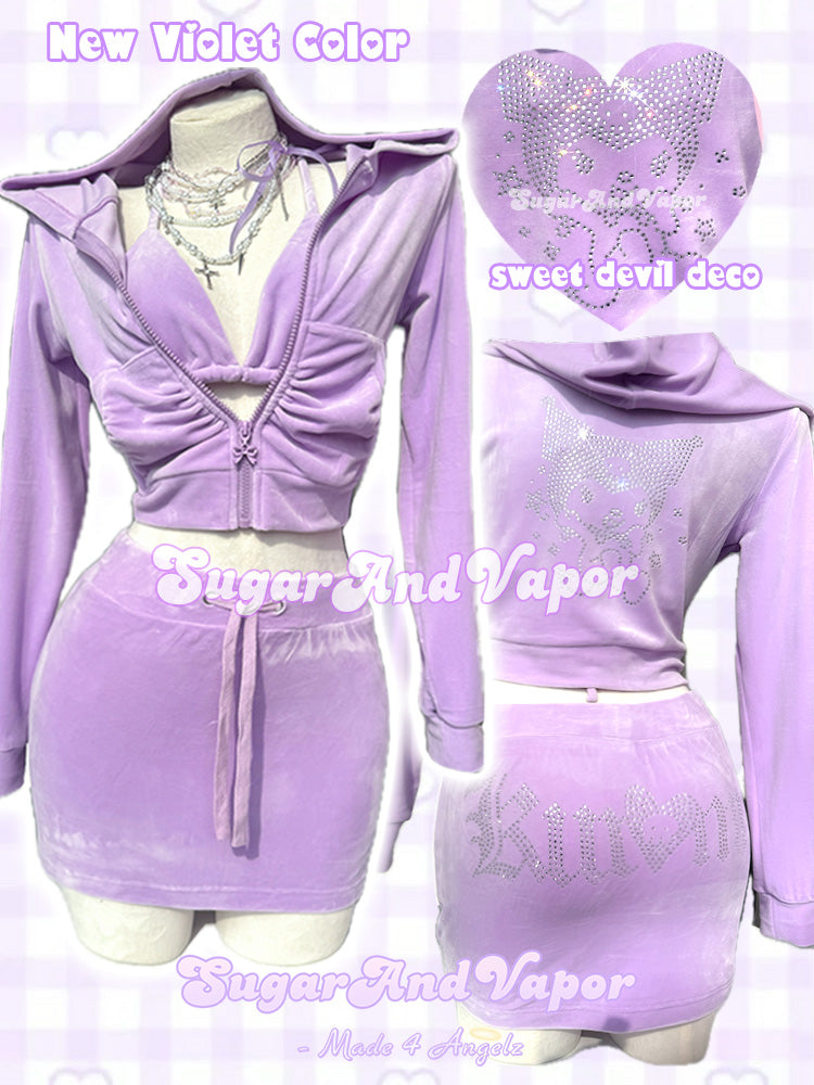 Tiana Set 2.0 Violet Luxe Velour Tracksuit-TOPS-SugarAndVapor